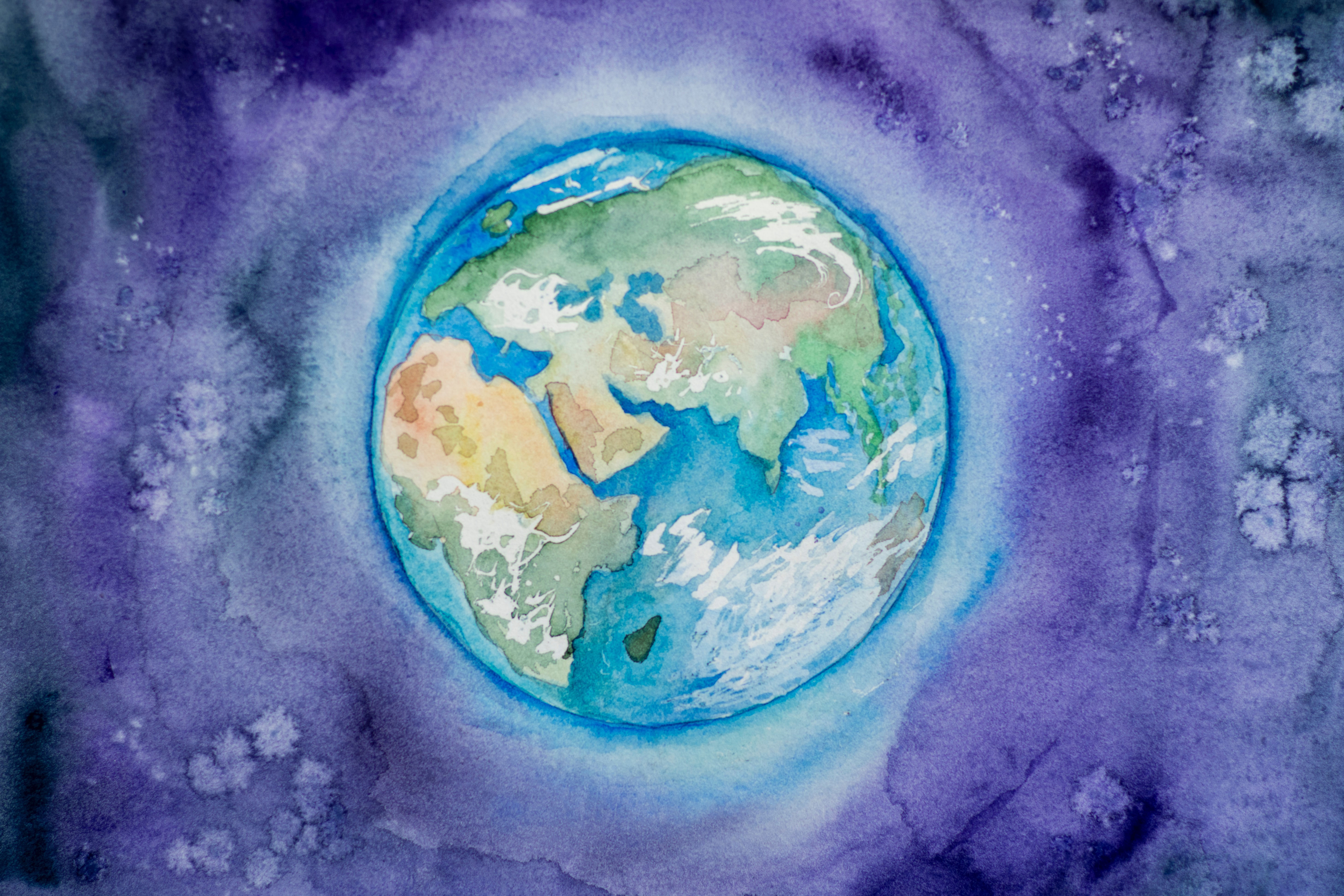 Watercolour painting of planet Earth 