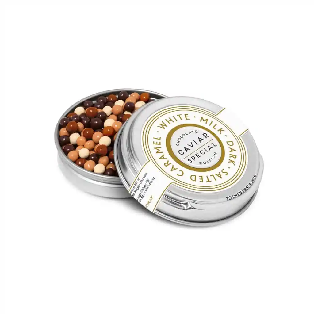 Caviar Tin Filled with Chocolate Pearls